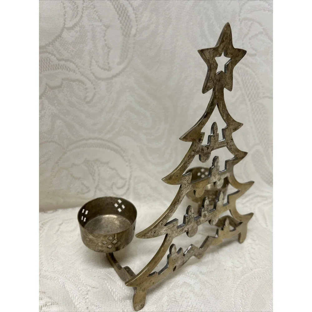 Vintage Silver‎ Plated Christmas Tree 2 Candle Holder International Silver Co